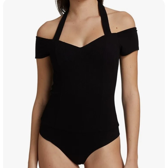 PAIGE *Anemone* black stretch ribbed halter bodysuit XS - Picture 2 of 7